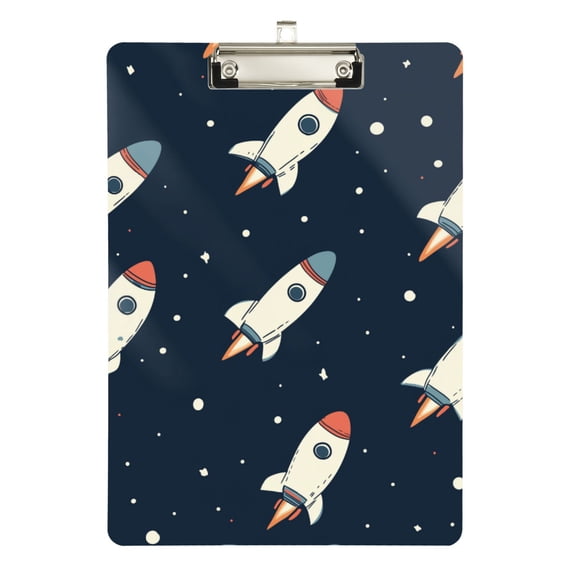 FORMRS Acrylic Clipboard with Low Profile Clip Standard A4 Letter Size, 12.5" x 9", Rocket Pattern