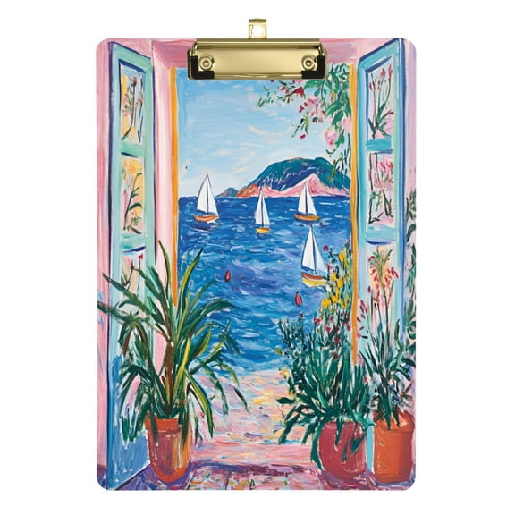 FORMRS Acrylic Clipboard with Low Profile Clip Standard A4 Letter Size, 12.5" x 9", Seaside Door