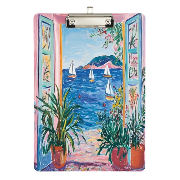 FORMRS Acrylic Clipboard with Low Profile Clip Standard A4 Letter Size, 12.5" x 9", Seaside Door