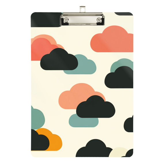 FORMRS Acrylic Clipboard with Low Profile Clip Standard A4 Letter Size, 12.5" x 9", Simple Clouds