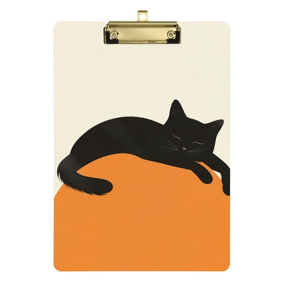 FORMRS Acrylic Clipboard with Low Profile Clip Standard A4 Letter Size, 12.5" x 9", Sleeping Black Cat