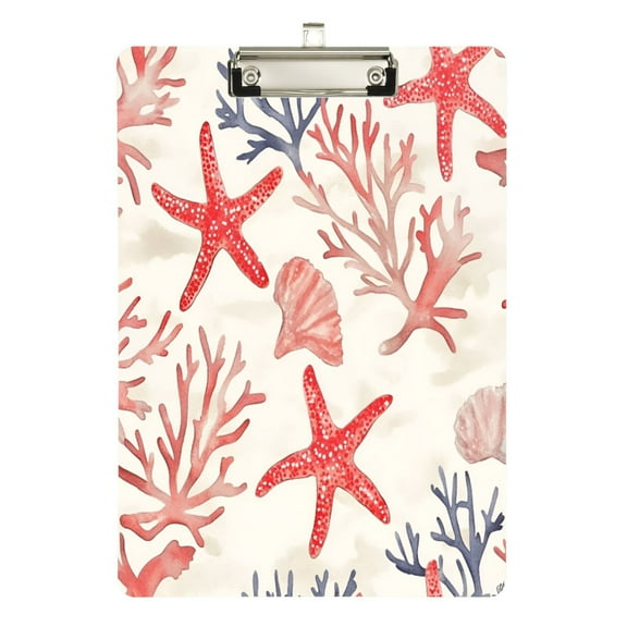 FORMRS Acrylic Clipboard with Low Profile Clip Standard A4 Letter Size, 12.5" x 9", Starfish Seashell