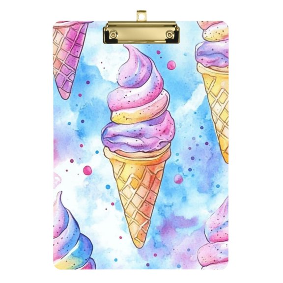 FORMRS Acrylic Clipboard with Low Profile Clip Standard A4 Letter Size, 12.5" x 9", Watercolor Ice Cream Pattern