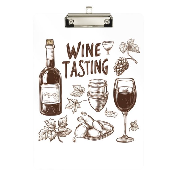 FORMRS Acrylic Clipboard with Low Profile Clip Standard A4 Letter Size, 12.5" x 9", Wine Tasting Clipart