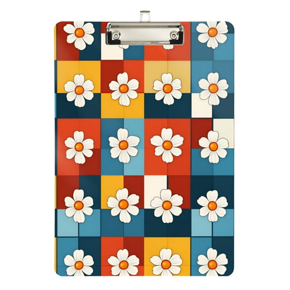 FORMRS Acrylic Clipboard with Low Profile Clip Standard A4 Letter Size, 12.5" x 9", Yellow Checkered Daisy