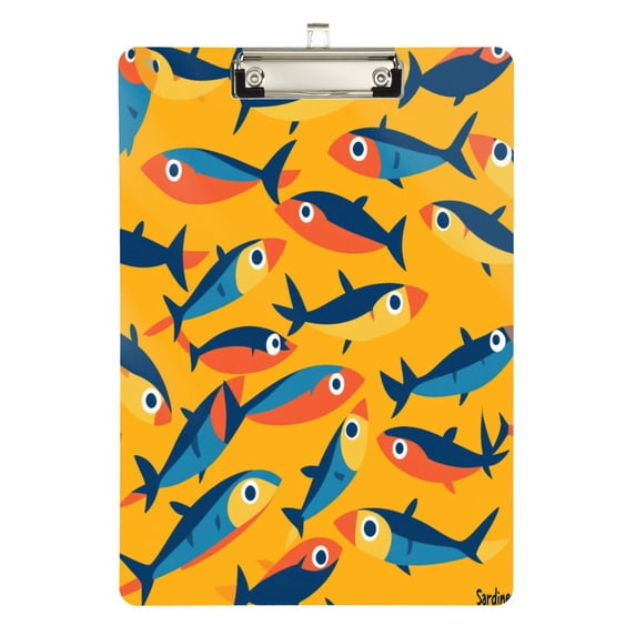 FORMRS Acrylic Clipboard with Low Profile Clip Standard A4 Letter Size, 12.5" x 9", Yellow Sardines Pattern