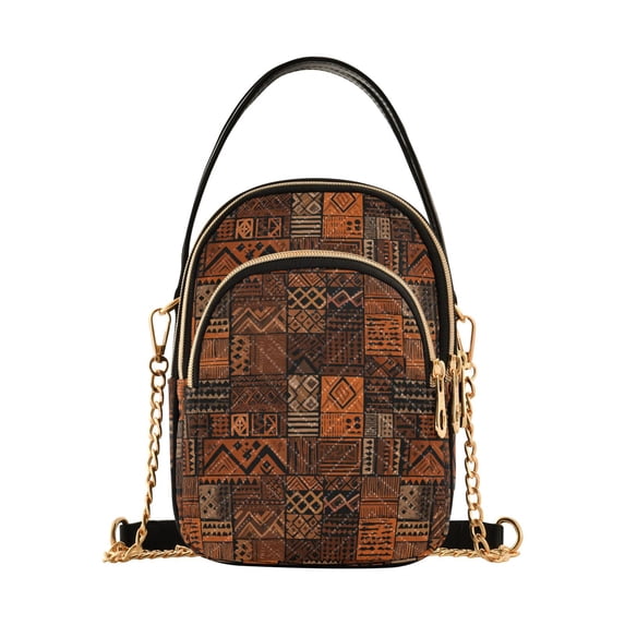 FORMRS Crossbody Bag for Women Quilted Travel Shoulder Cell Phone Purse with Chain Strap Handbag, Abstract Tribal Pattern