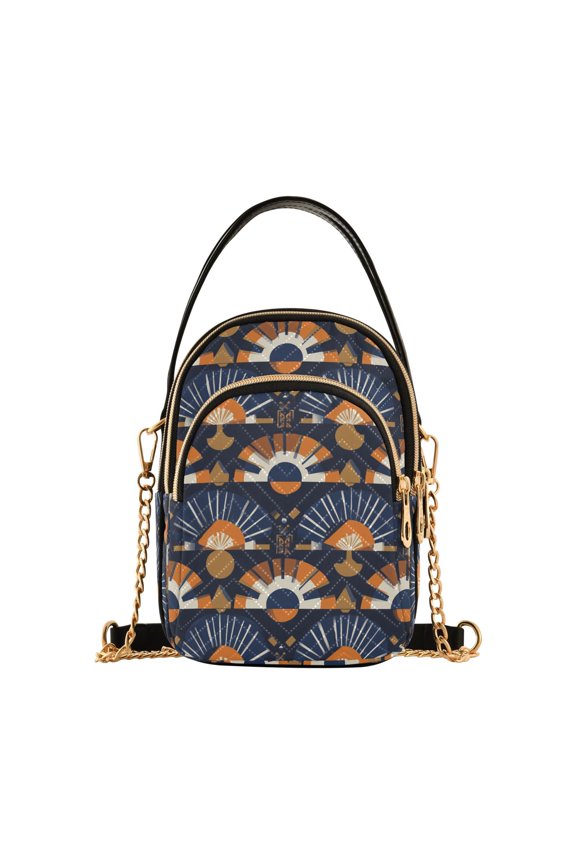 Crossbody Bag for Women Quilted Travel Shoulder Cell Phone Purse with Chain Strap Handbag, Art Geometric Pattern