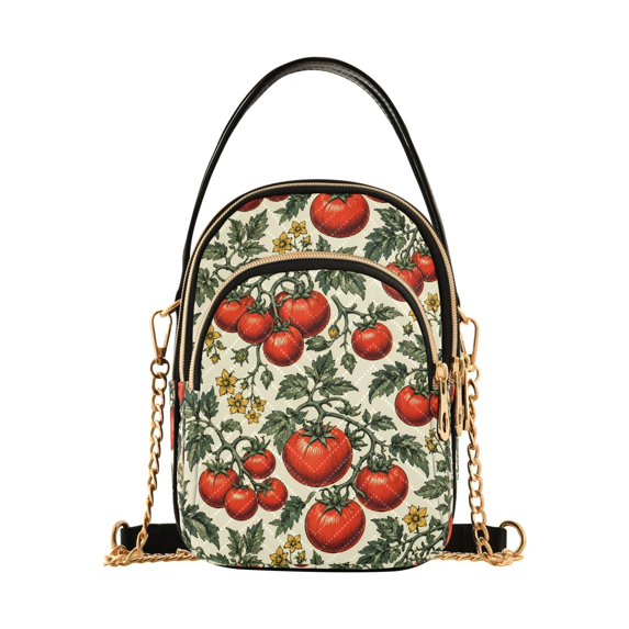 FORMRS Crossbody Bag for Women Quilted Travel Shoulder Cell Phone Purse with Chain Strap Handbag, Beige Tomatoes Pattern