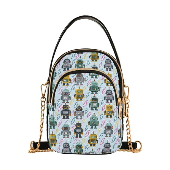 FORMRS Crossbody Bag for Women Quilted Travel Shoulder Cell Phone Purse with Chain Strap Handbag, Blue Cartoon Robot Pattern
