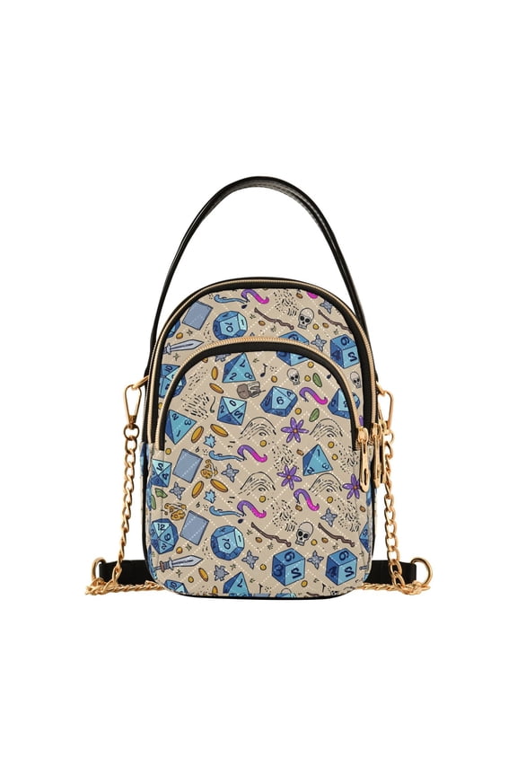 Crossbody Bag for Women Quilted Travel Shoulder Cell Phone Purse with Chain Strap Handbag, Blue Dice Pattern