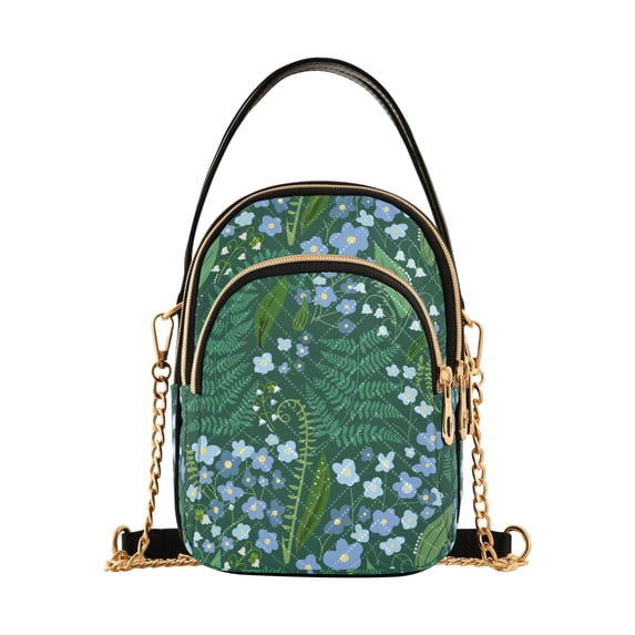 FORMRS Crossbody Bag for Women Quilted Travel Shoulder Cell Phone Purse with Chain Strap Handbag, Blue Flowers Pattern