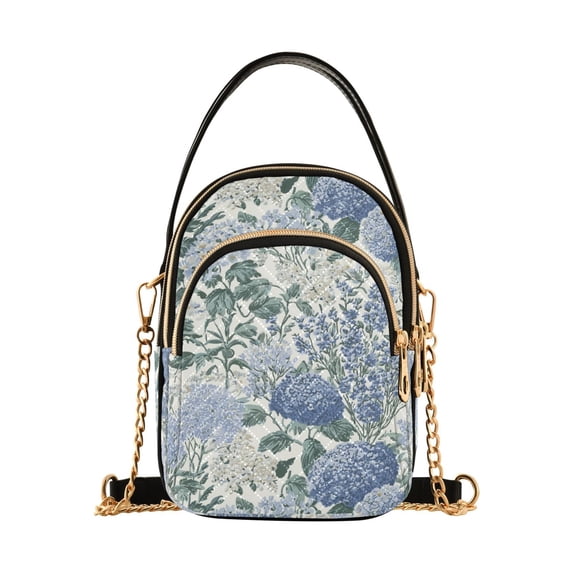 FORMRS Crossbody Bag for Women Quilted Travel Shoulder Cell Phone Purse with Chain Strap Handbag, Blue Hydrangeas Pattern
