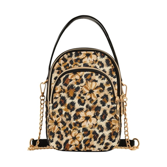 FORMRS Crossbody Bag for Women Quilted Travel Shoulder Cell Phone Purse with Chain Strap Handbag, Brown Floral Leopard Pattern