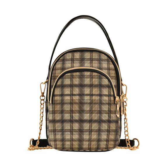 FORMRS Crossbody Bag for Women Quilted Travel Shoulder Cell Phone Purse with Chain Strap Handbag, Caramel Plaid Pattern