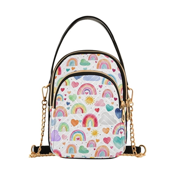 FORMRS Crossbody Bag for Women Quilted Travel Shoulder Cell Phone Purse with Chain Strap Handbag, Cartoon Heart Cloud Pattern