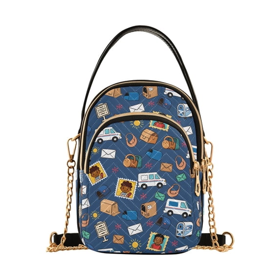 FORMRS Crossbody Bag for Women Quilted Travel Shoulder Cell Phone Purse with Chain Strap Handbag, Cartoon Mail Truck Pattern
