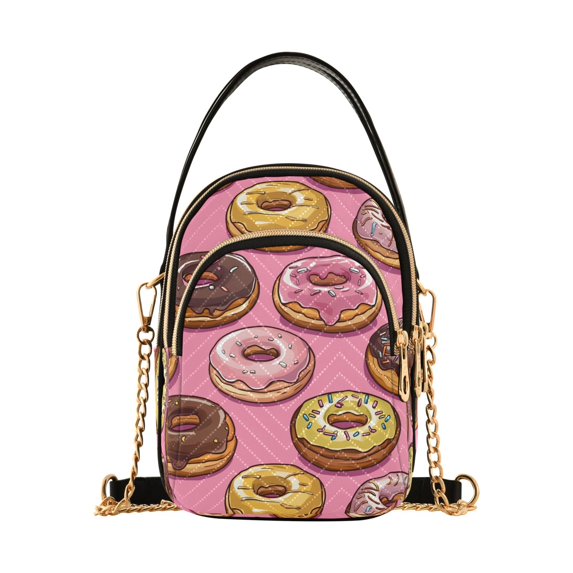 FORMRS Crossbody Bag for Women Quilted Travel Shoulder Cell Phone Purse with Chain Strap Handbag, Cute Doughnuts Pattern