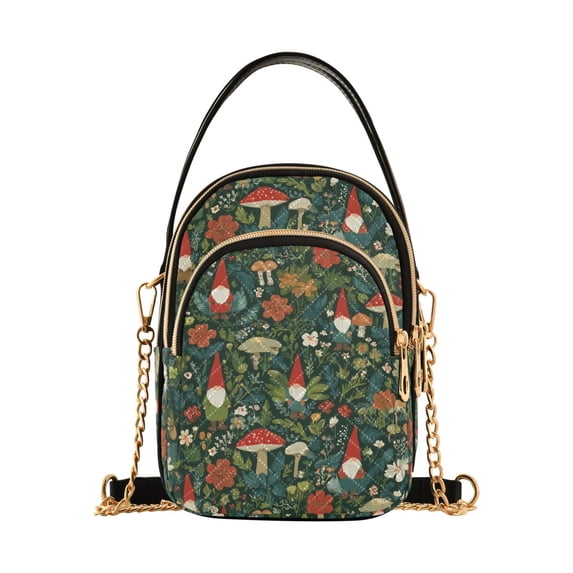 FORMRS Crossbody Bag for Women Quilted Travel Shoulder Cell Phone Purse with Chain Strap Handbag, Forest Mushroom Pattern