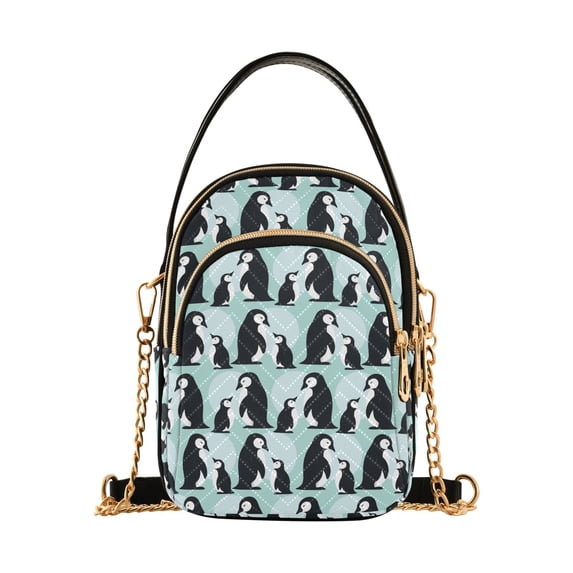 FORMRS Crossbody Bag for Women Quilted Travel Shoulder Cell Phone Purse with Chain Strap Handbag, Green Penguins Pattern