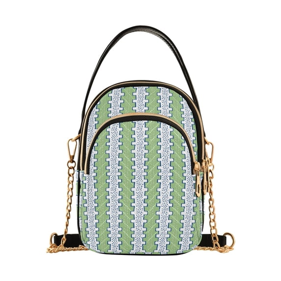 FORMRS Crossbody Bag for Women Quilted Travel Shoulder Cell Phone Purse with Chain Strap Handbag, Green Stripe Pattern