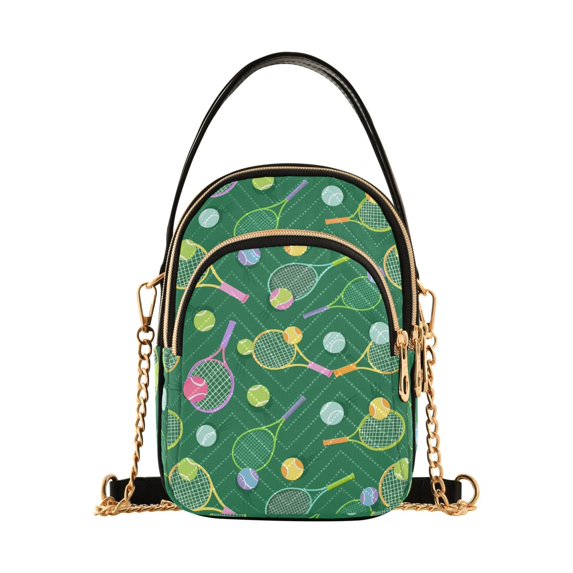 FORMRS Crossbody Bag for Women Quilted Travel Shoulder Cell Phone Purse with Chain Strap Handbag, Green Tennis Pattern