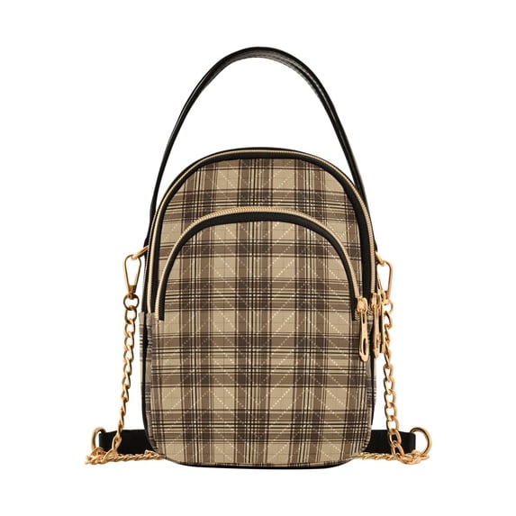 FORMRS Crossbody Bag for Women Quilted Travel Shoulder Cell Phone Purse with Chain Strap Handbag, Khaki Plaid Pattern