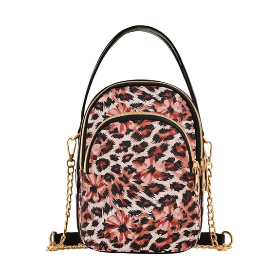 FORMRS Crossbody Bag for Women Quilted Travel Shoulder Cell Phone Purse with Chain Strap Handbag, Orange Floral Leopard Pattern