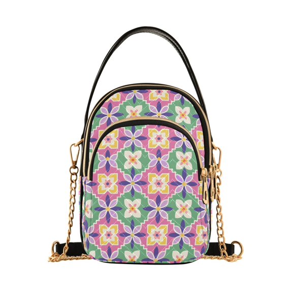FORMRS Crossbody Bag for Women Quilted Travel Shoulder Cell Phone Purse with Chain Strap Handbag, Pink Mosaic Pattern