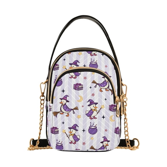 FORMRS Crossbody Bag for Women Quilted Travel Shoulder Cell Phone Purse with Chain Strap Handbag, Purple Halloween Gooses