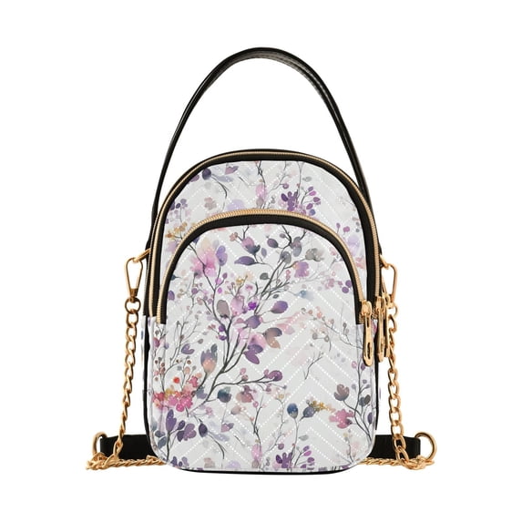 FORMRS Crossbody Bag for Women Quilted Travel Shoulder Cell Phone Purse with Chain Strap Handbag, Purple Wildflowers