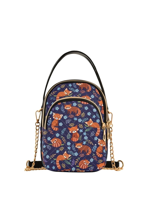 Crossbody Bag for Women Quilted Travel Shoulder Cell Phone Purse with Chain Strap Handbag, Red Panda Pattern