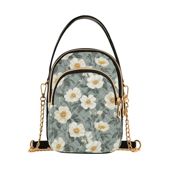FORMRS Crossbody Bag for Women Quilted Travel Shoulder Cell Phone Purse with Chain Strap Handbag, Sage Green Flower Pattern