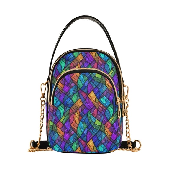 FORMRS Crossbody Bag for Women Quilted Travel Shoulder Cell Phone Purse with Chain Strap Handbag, Vibrant Stained Glass Pattern