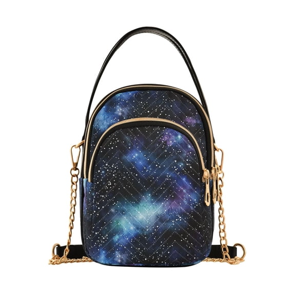 FORMRS Crossbody Bag for Women Quilted Travel Shoulder Cell Phone Purse with Chain Strap Handbag, Watercolor Galaxy