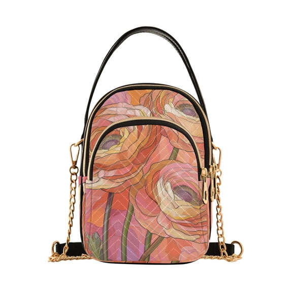 FORMRS Crossbody Bag for Women Quilted Travel Shoulder Cell Phone Purse with Chain Strap Handbag, Abstract Pink Flowers