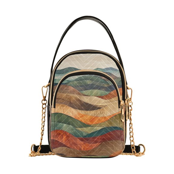 FORMRS Crossbody Bag for Women Quilted Travel Shoulder Cell Phone Purse with Chain Strap Handbag, Abstract Wavy Landscape