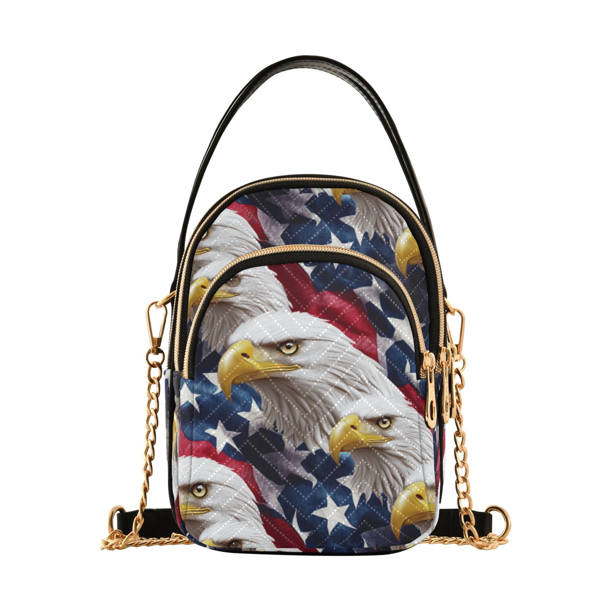 FORMRS Crossbody Bag for Women Quilted Travel Shoulder Cell Phone Purse with Chain Strap Handbag, American Eagle Pattern