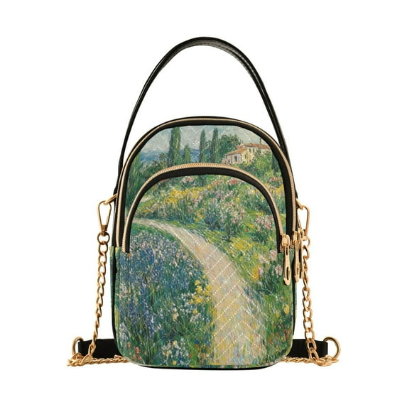 FORMRS Crossbody Bag for Women Quilted Travel Shoulder Cell Phone Purse with Chain Strap Handbag, Art Garden Scene