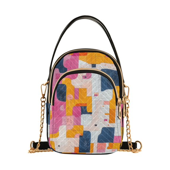 FORMRS Crossbody Bag for Women Quilted Travel Shoulder Cell Phone Purse with Chain Strap Handbag, Art Geometric