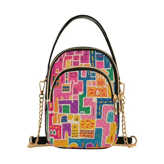 FORMRS Crossbody Bag for Women Quilted Travel Shoulder Cell Phone Purse with Chain Strap Handbag, Art Map