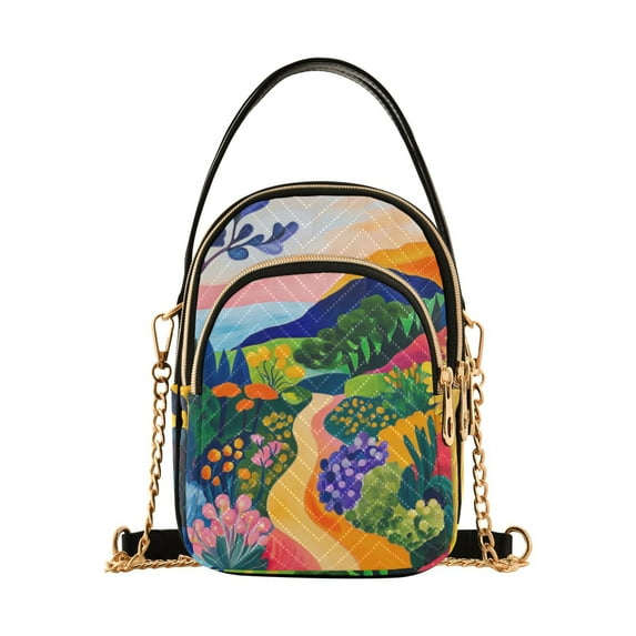 FORMRS Crossbody Bag for Women Quilted Travel Shoulder Cell Phone Purse with Chain Strap Handbag, Art Path