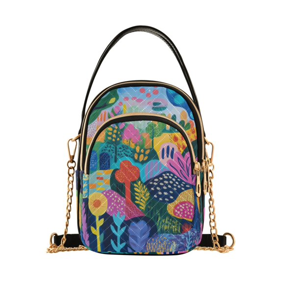 FORMRS Crossbody Bag for Women Quilted Travel Shoulder Cell Phone Purse with Chain Strap Handbag, Art Plants