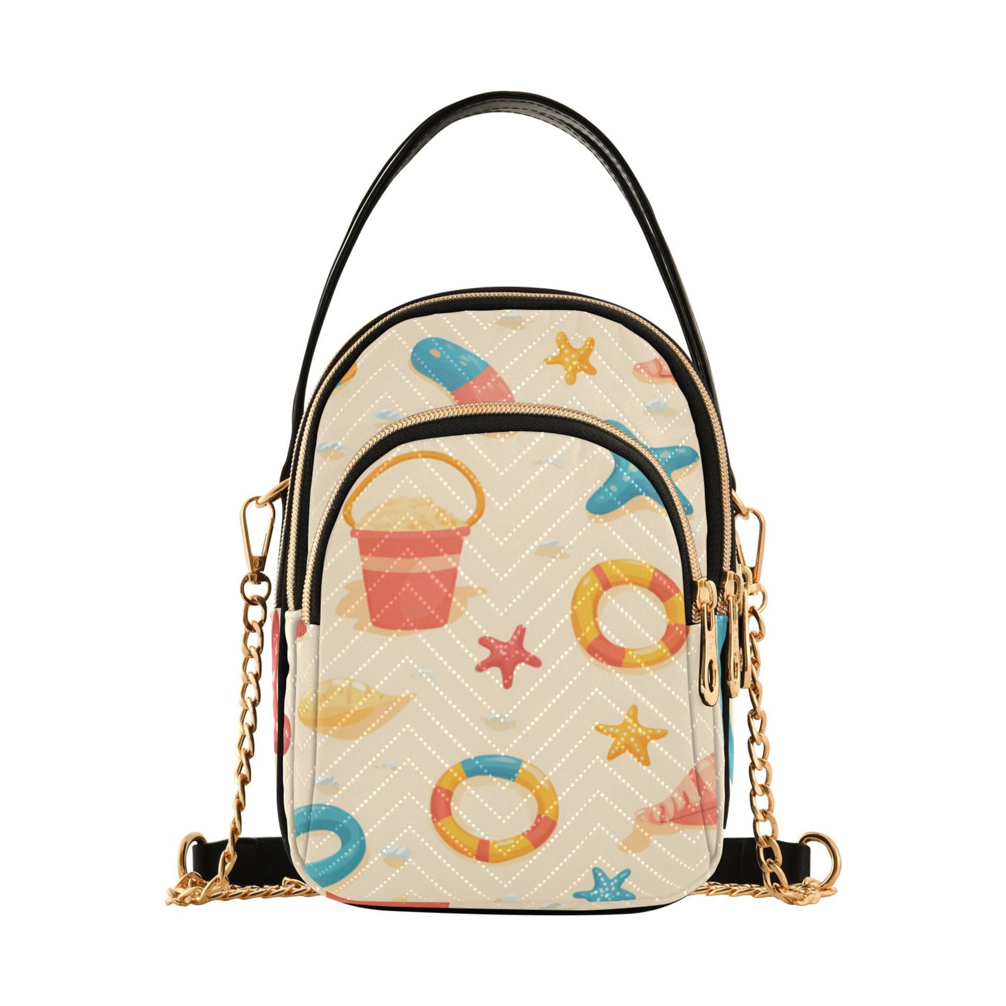 FORMRS Crossbody Bag for Women Quilted Travel Shoulder Cell Phone Purse with Chain Strap Handbag, Beach Pattern