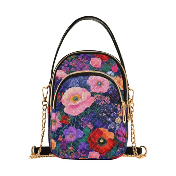 FORMRS Crossbody Bag for Women Quilted Travel Shoulder Cell Phone Purse with Chain Strap Handbag, Beautiful Floral Pattern
