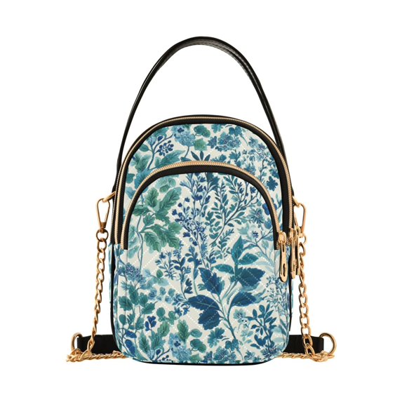 FORMRS Crossbody Bag for Women Quilted Travel Shoulder Cell Phone Purse with Chain Strap Handbag, Beautiful Leaves Pattern