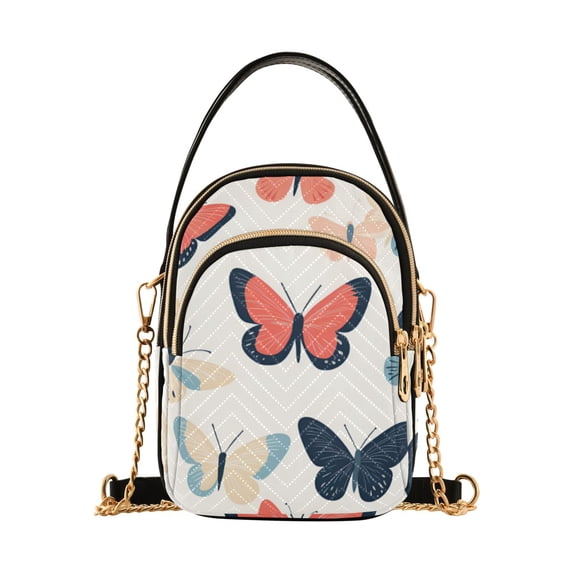 FORMRS Crossbody Bag for Women Quilted Travel Shoulder Cell Phone Purse with Chain Strap Handbag, Beige Butterflies