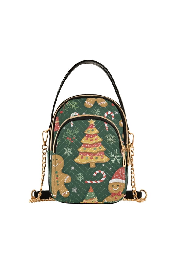 Crossbody Bag for Women Quilted Travel Shoulder Cell Phone Purse with Chain Strap Handbag, Beige Christmas Gingerbread