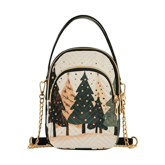FORMRS Crossbody Bag for Women Shoulder Cell Phone Purse with Zipper, Beige Christmas Trees