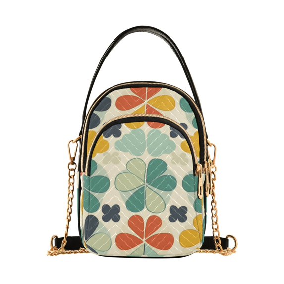 FORMRS Crossbody Bag for Women Shoulder Cell Phone Purse with Zipper, Beige Clover Pattern